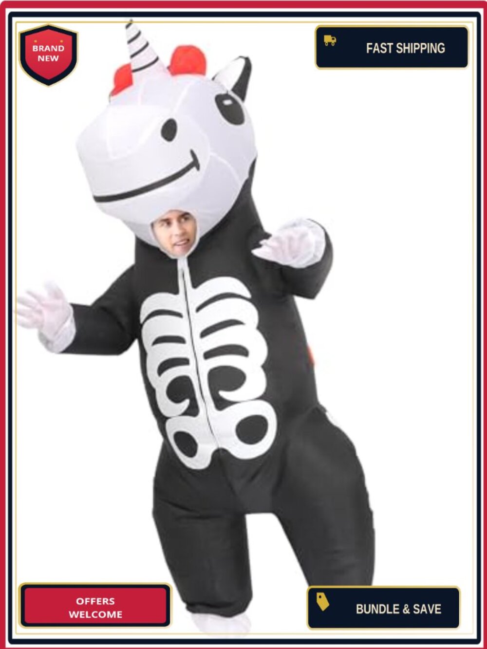 Skeleton Unicorn Inflatable Halloween Costume Polyester Adult Fancy Dress